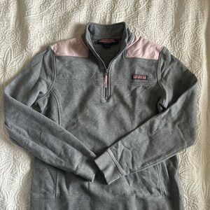 Woman’s Gray and Pink Vineyard vines Quarter-Zip Sweater